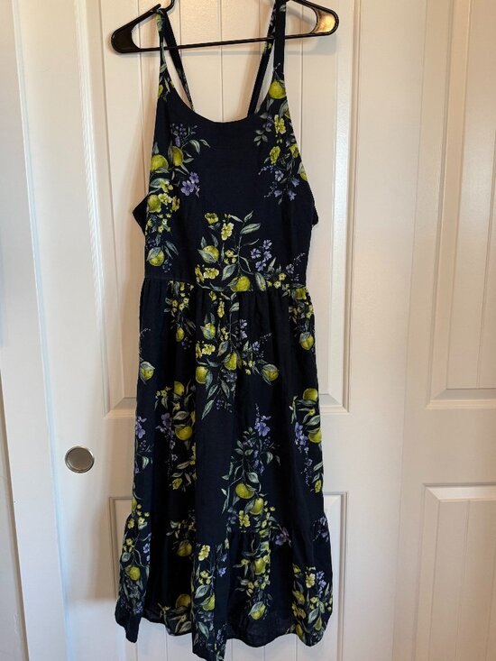 Dresses & Skirts - Navy Blue Lemon & Floral Print Midi Sundress